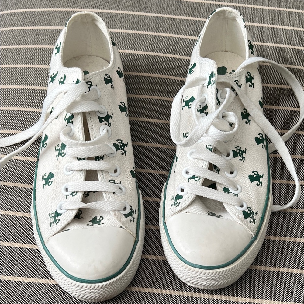 White Sneakers with Notre Dame Leprechaun Print